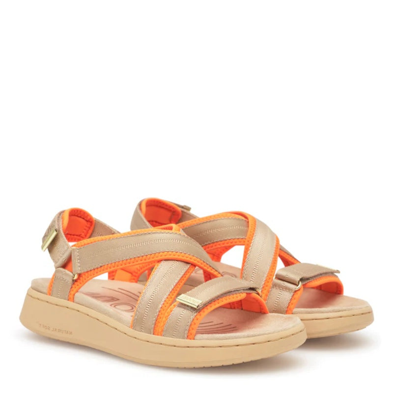 Woden Line Cross Coffee Cream Sandal Dame Beige Orange
