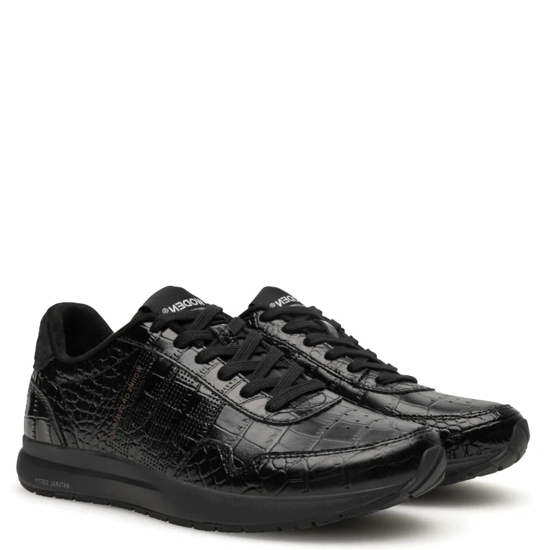 Woden Nora Natural soft croco sneaker dame sort