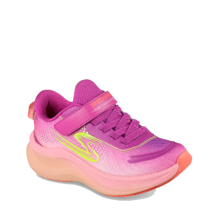 Skechers er en børnesneaker med let, åndbar overdel, stødabsorberende sål og justerbar rem for god pasform.