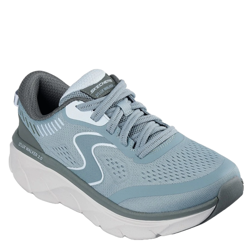 Skechers 150007GRBL er en let og komfortabel damesneaker i farven gråblå. Den er designet til gåture og hverdagsbrug med følgende funktioner