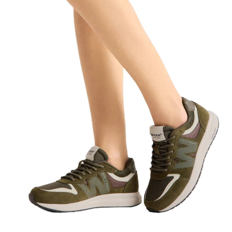 Woden Rigmor Open Mesh Dark Olive Sneaker Dame Grøn
