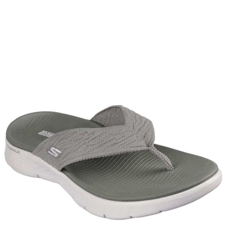 Skechers sandal med tå strop, en en fin oliven farve med en lys bund. super komfort , samt en bund med et godt greb.
