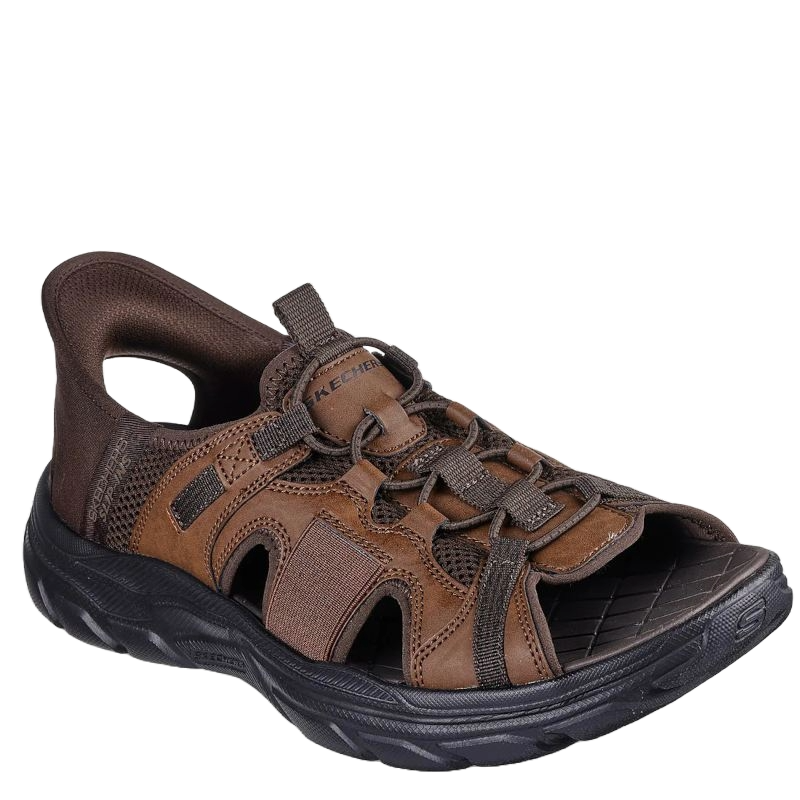 Brun slip-ins herre sandal med elastiksnørre, designet til den aktive mand