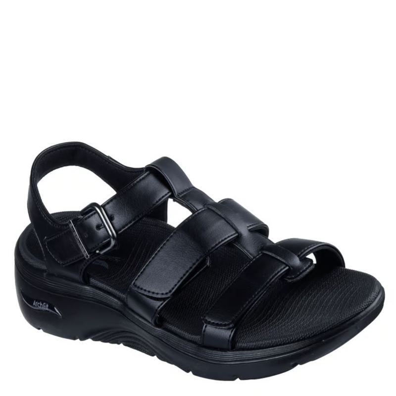 skechers sandal i sort, med justerbar velcro, samt en spænde over ankel. en skøn sandal til hverdag, med en super komfort.