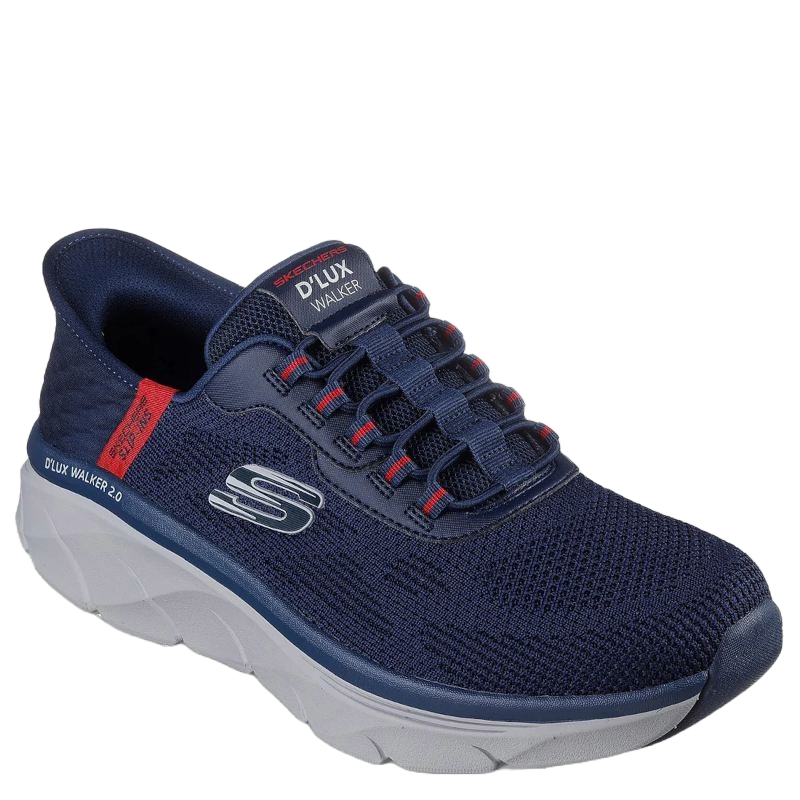 skechers slip-ins sneakers i en smart blå farve og en hvid bund, skoen har elastik snørre, en memory foam indersål, en smart og en god sko til alle lejligheder.