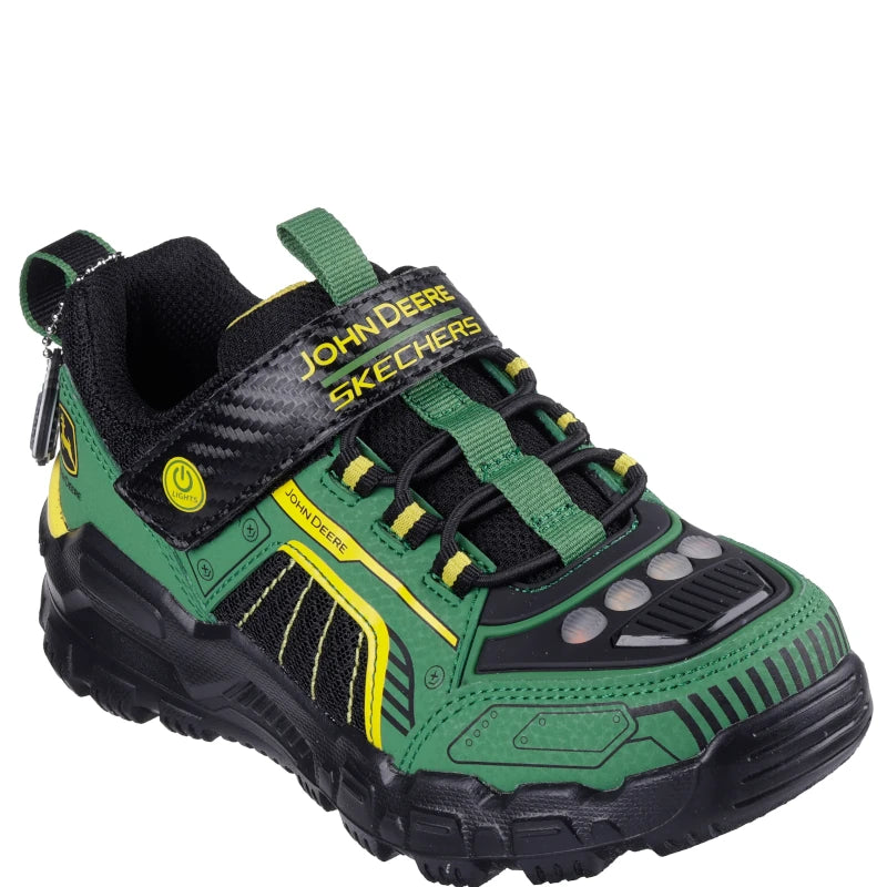 skechers sneakers i grøn med blinke effekt, skoen er med elastik snørre, og velcro lukning. designet til aktivitet og leg.