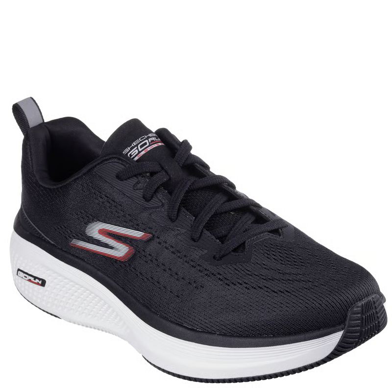 sakechers sneakers i sort med en hvid bund. Skoen har snørre og mesh overdel, skoen er utrolig fleksibel, har en god bund med et god greb, ideel til løbe/gå turen.