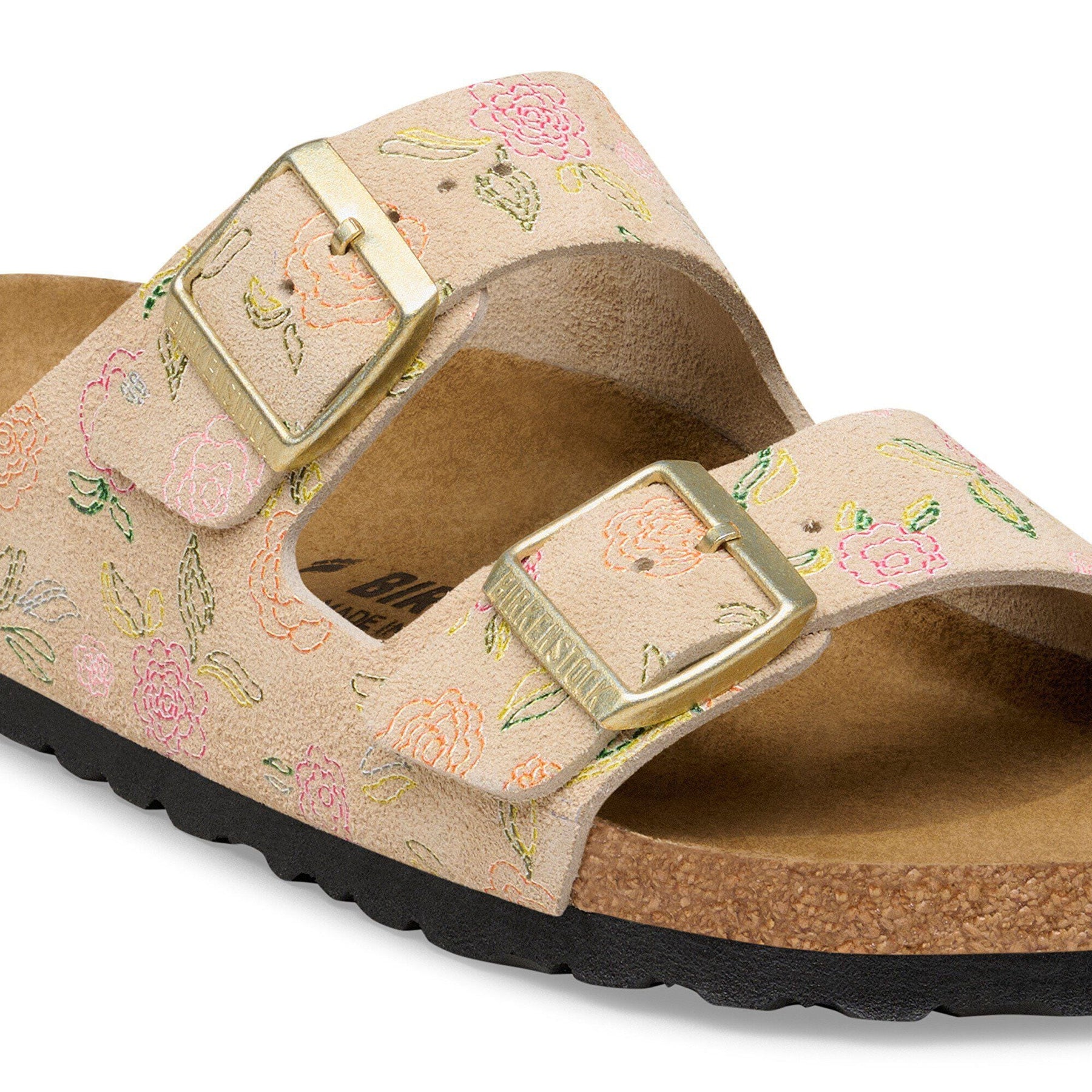 Birkenstock Arizona Rivet Logo Suede Leather Sandcastle Flower Print Sandal Smutter Dame  Blomster