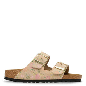 Birkenstock Arizona Rivet Logo Suede Leather Sandcastle Flower Print Sandal Smutter Dame  Blomster