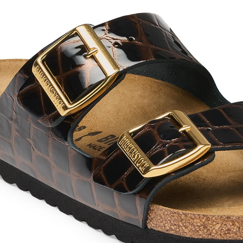 Birkenstock Arizona Naturlæder Emboss Leather Black Sandal Smutter Dame Lak Sort Brun