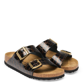 Birkenstock Arizona Naturlæder Emboss Leather Black Sandal Smutter Dame Lak Sort Brun