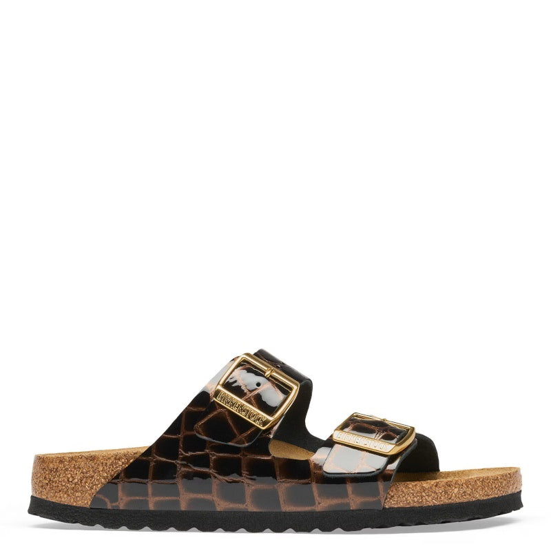 Birkenstock Arizona Naturlæder Emboss Leather Black Sandal Smutter Dame Lak Sort Brun