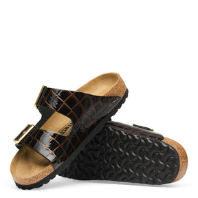 Birkenstock Arizona Naturlæder Emboss Leather Black Sandal Smutter Dame Lak Sort Brun