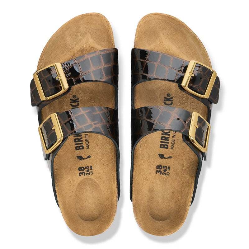 Birkenstock Arizona Naturlæder Emboss Leather Black Sandal Smutter Dame Lak Sort Brun