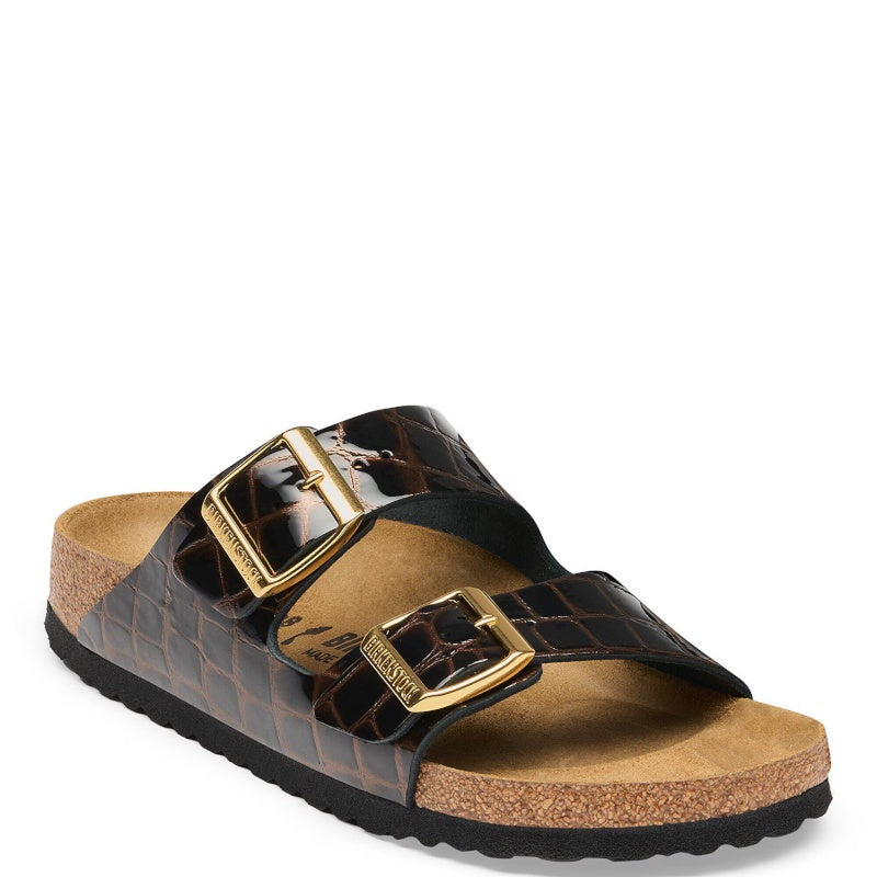 Birkenstock Arizona Naturlæder Emboss Leather Black Sandal Smutter Dame Lak Sort Brun