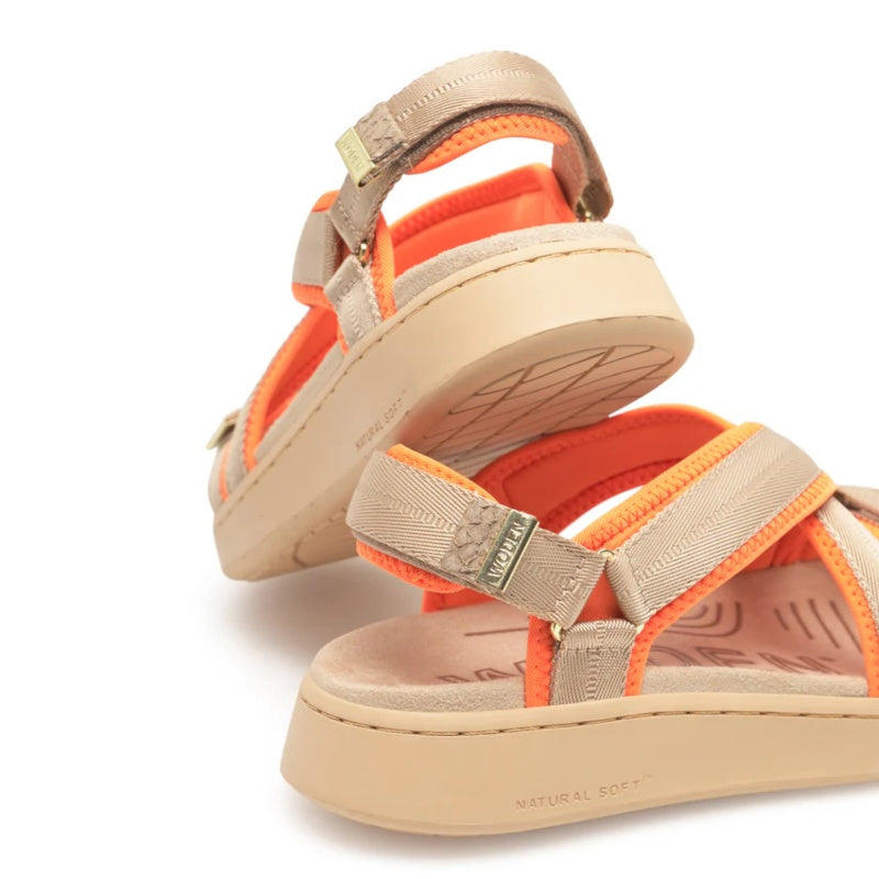 Woden Line Cross Coffee Cream Sandal Dame Beige Orange