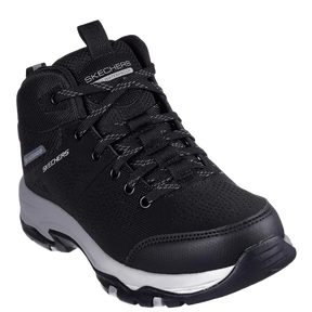 Skechers er en sort, vandtæt dame‑vandrestøvle med robust sål og god komfort. Den har blød memory‑foam indersål, rummelig pasform og er velegnet til let udendørs brug og hverdagsvandring.