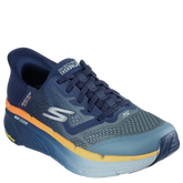 Skechers er en mørkeblå slip‑in‑sneaker med strikket overdel og hot‑melt overlays, der giver let støtte og komfort. Den har Air‑Cooled Memory Foam‑indersål, Max Cushioning mellemsål med ULTRA GO skum og Natural Rocker-teknologi for blød og glidende bevægelse. Goodyear gummiydersål sikrer greb og holdbarhed, hælhøjden er ca. 5 cm, og skoen er 100 % vegansk, maskinvaskbar og har klassisk pasform. Designet kombinerer komfort med sporty hverdagsstil.