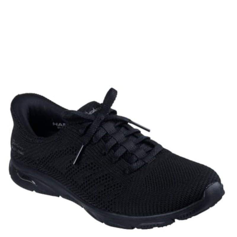 Sorte slip-in sneakers med strækbart tekstil, elastikpaneler og komfortabel Arch Fit® indersål – stilrene og lette til daglig brug.
