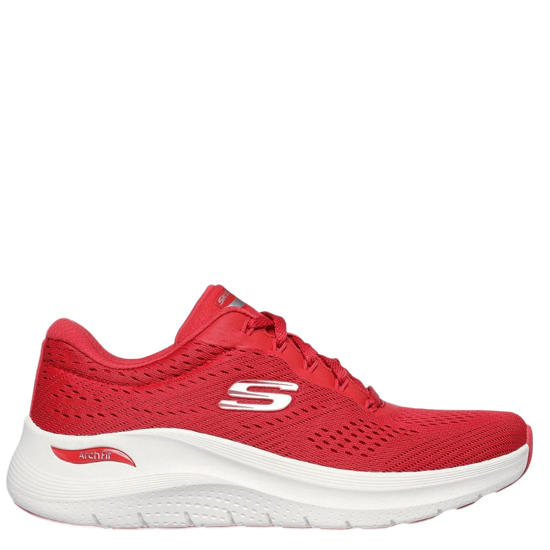 Skechers sneakers Arch Fit 2.0 Big League i rød med hvid sål, sporty mesh-overdel og aftagelig indersål, designet til komfort og støtte hele dagen.