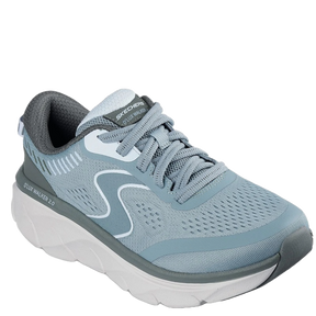 Skechers 150007GRBL er en let og komfortabel damesneaker i farven gråblå. Den er designet til gåture og hverdagsbrug med følgende funktioner