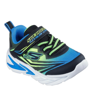 Skechers en let og komfortabel børnesneaker med åndbar mesh-overdel, stræklisser og velcrorem for nem pasform. Har lys i sålen, som kan tændes og slukkes, og en stødabsorberende mellemsål for god komfort til leg og hverdag.