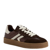 SMART DAME SNAKERS FRA TAMARIS, I ET SMART LOOK, MED SNØRRE, FARVEN ER BRUN/OFF W OG MED EN GUMMI BUND.