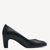 Sort Tamaris damesko (pumps) med rund snude og ca. 6 cm blokhæl, blød komfortfod og klassisk, elegant design.
