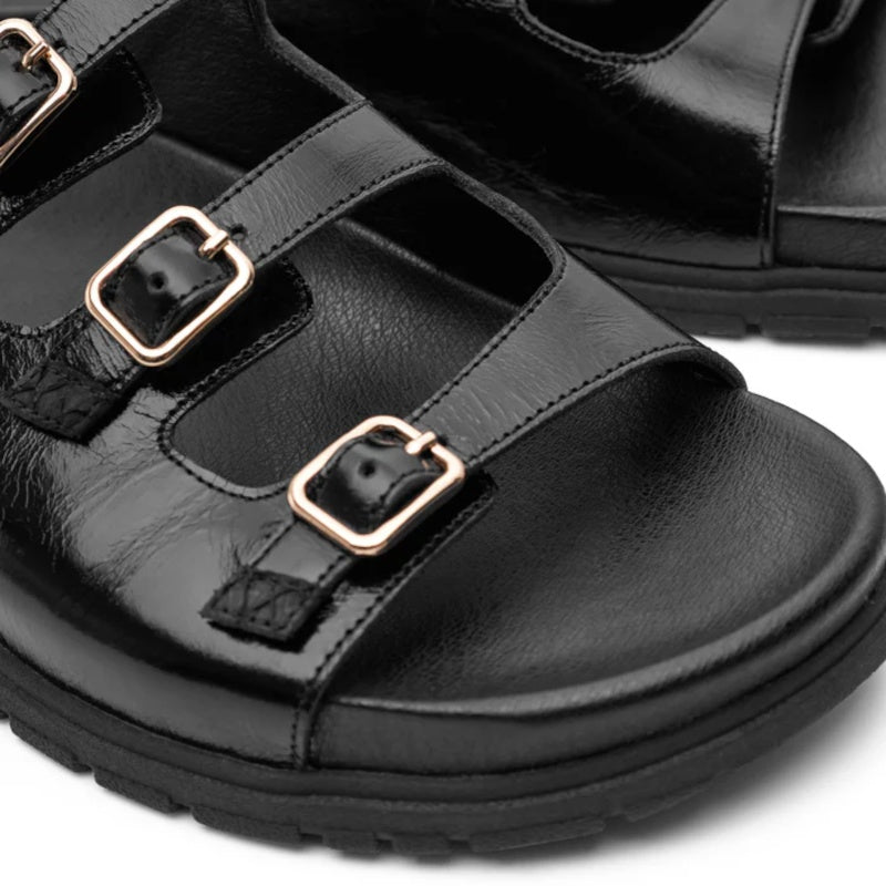Woden Ellen Buckle Sandal Smutter Dame Sort