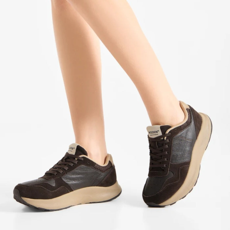 Woden Mathilde Runner Leather Chocolate Sneaker Dame Brun