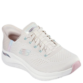 skechers slip-ins sneakers i en lys farve og snørre, skoen er med memory foam indersål, mesh overdel, super fleksibel sko at bevæge sig i.