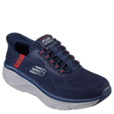 skechers slip-ins sneakers i en smart blå farve og en hvid bund, skoen har elastik snørre, en memory foam indersål, en smart og en god sko til alle lejligheder.