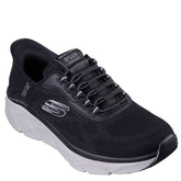 skecher sneakers slip-ins model til herre, skoen er i sort med hvid bund, elastik snørre, samt en memory foam sål. en fleksibel sko, med et godt greb.
