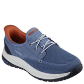 skechers sneakers i en flot blå farve.
Skoen er med elastik snørre.
en god fleksibel bund, skoen er nem at komme i og af.