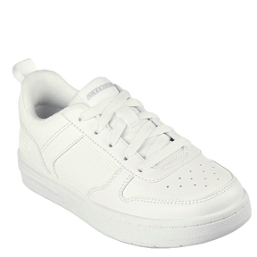 Skechers sneakers i stilren hvid design.
Skoen er med snørre, samt en god indersål.
modeskoen egner sig til børn, både fritid og aktivitet.