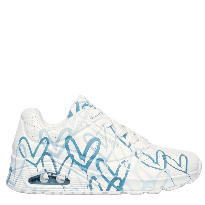 skechers sneakers i hvid, med smart hjerte print, til dame.
En super smart mode sko, med god pasform og komfort. Ideel til hverdagen.