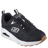 skechers sneakers i sort med hvid bund, skoen er med snørre lukning.
en fleksibel sko, med en god komfort. Bunden har har et godt greb. ideel til bevægelse og leg.