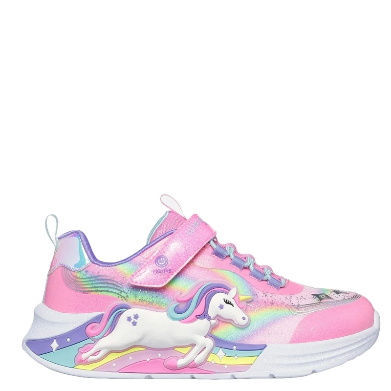 skechers sneakers til børn, med blinke effekt. Skoen er med velcro lukning, samt elastik snørre. en smart og fleksibel sko.