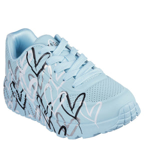 skechers sneakers i en fin kulør med hjerte print.
skoen har snørre.
En god sko med fleksibilitet, samt god komfort